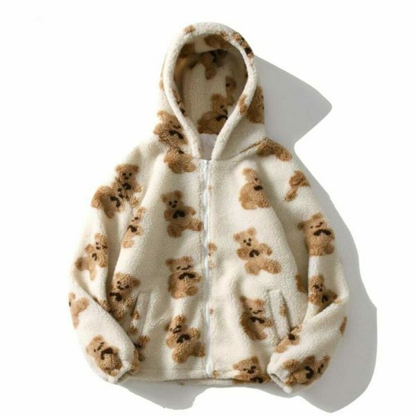 Oversized Y2K Harajuku Zip-Up Teddy Bear Hoodie - Streetwear Fashion