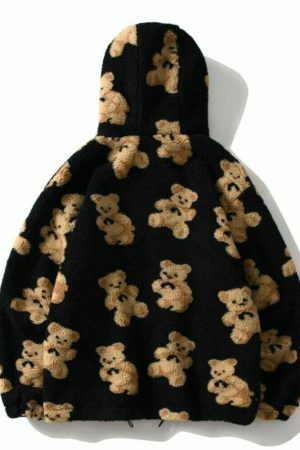 Oversized Y2K Harajuku Zip-Up Teddy Bear Hoodie - Streetwear Fashion