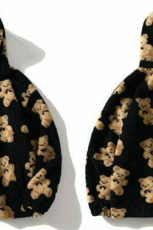 Oversized Y2K Harajuku Zip-Up Teddy Bear Hoodie - Streetwear Fashion