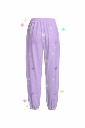 Pastel Kawaii Moon Cat Sweatpants - Y2K Streetwear Aesthetic