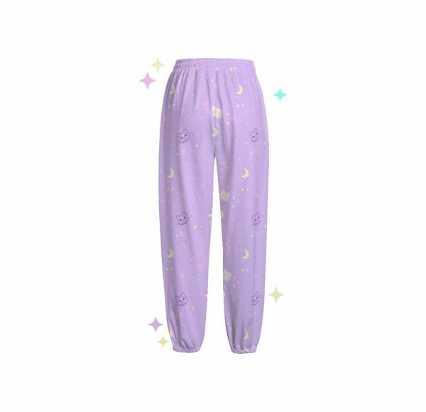 Pastel Kawaii Moon Cat Sweatpants - Y2K Streetwear Aesthetic