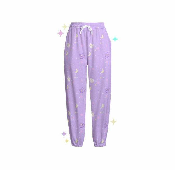 Pastel Kawaii Moon Cat Sweatpants - Y2K Streetwear Aesthetic