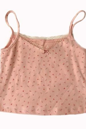 Pastel Y2K Vintage Crop Top, Pink Cami Soft Aesthetic Camisole