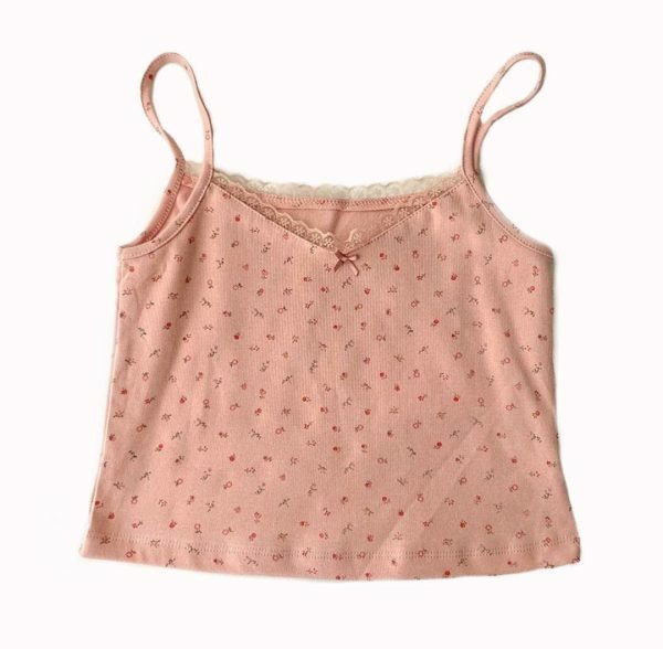 Pastel Y2K Vintage Crop Top, Pink Cami Soft Aesthetic Camisole