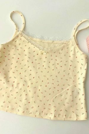 Pastel Y2K Vintage Crop Top, Pink Cami Soft Aesthetic Camisole