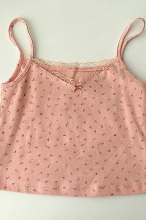 Pastel Y2K Vintage Crop Top, Pink Cami Soft Aesthetic Camisole