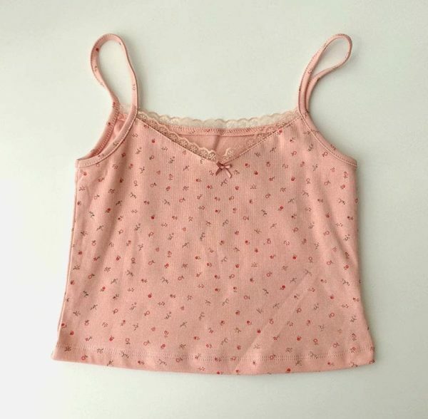 Pastel Y2K Vintage Crop Top, Pink Cami Soft Aesthetic Camisole