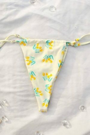 Pastel Yellow Floral Cheeky String Bikini for Women