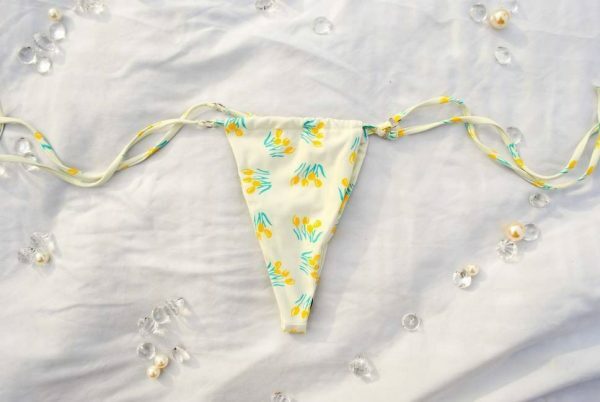 Pastel Yellow Floral Cheeky String Bikini for Women