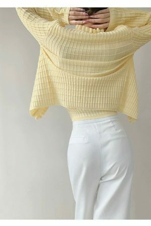 Pastel Yellow Knit Crop Cardigan Set - Y2K Streetwear Aesthetic