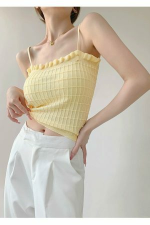 Pastel Yellow Knit Crop Cardigan Set - Y2K Streetwear Aesthetic