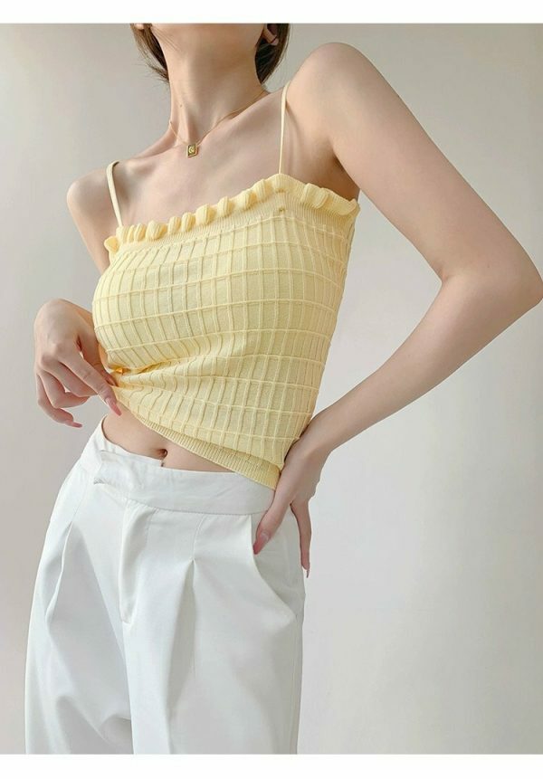 Pastel Yellow Knit Crop Cardigan Set - Y2K Streetwear Aesthetic