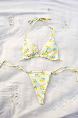 Pastel Yellow String Bikini Top for Y2K Aesthetic Streetwear