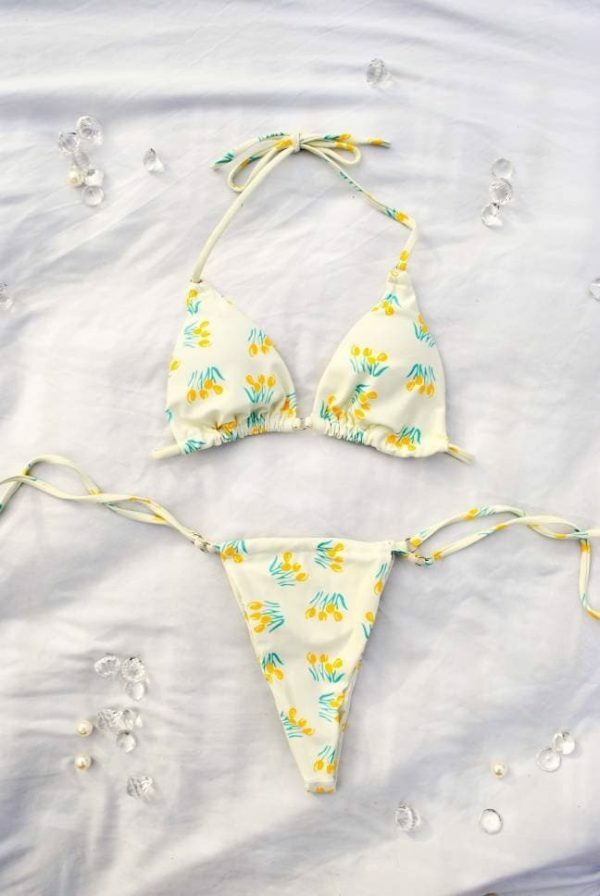 Pastel Yellow String Bikini Top for Y2K Aesthetic Streetwear