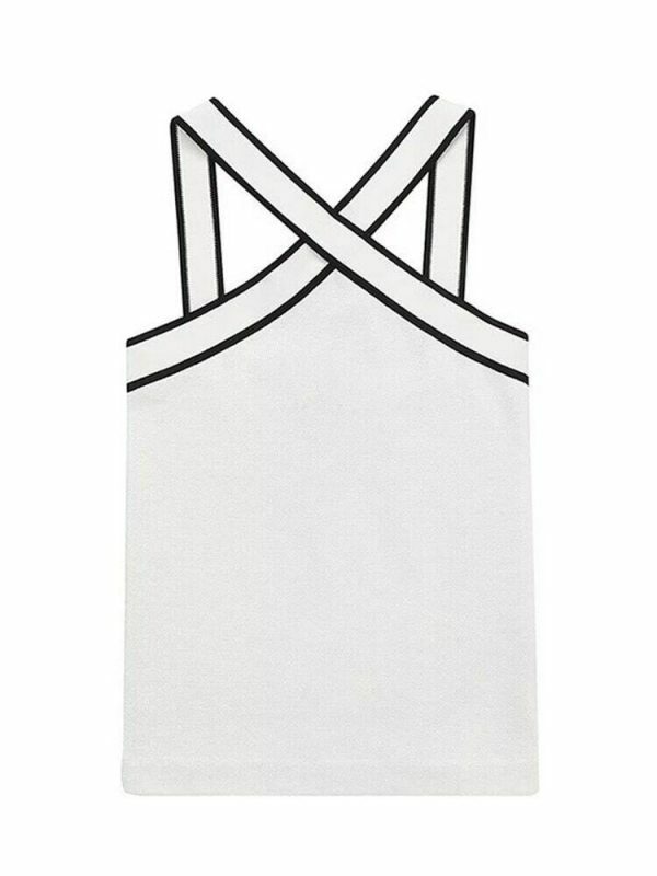 Patchwork Y2K Fairy Crop Top with Sling Elastic Backless Cross V-Neck