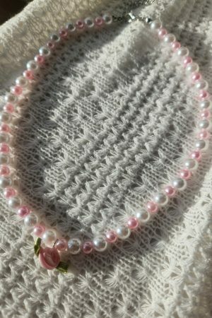 Pearl Rose Choker Necklace, Handmade Beaded Streetwear Jewelry