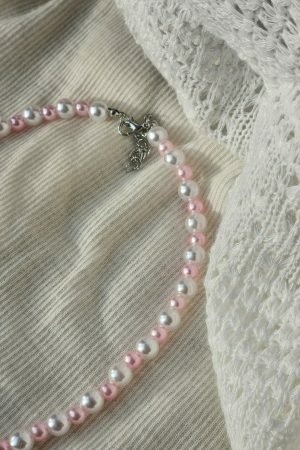 Pearl Rose Choker Necklace, Handmade Beaded Streetwear Jewelry