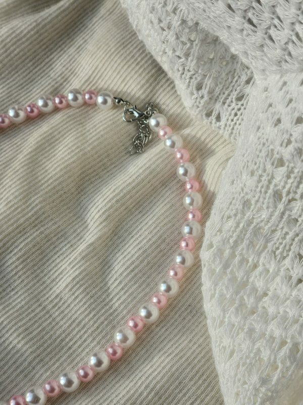 Pearl Rose Choker Necklace, Handmade Beaded Streetwear Jewelry