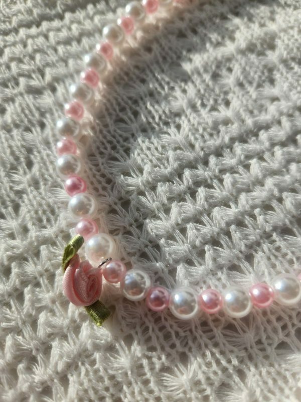 Pearl Rose Choker Necklace, Handmade Beaded Streetwear Jewelry