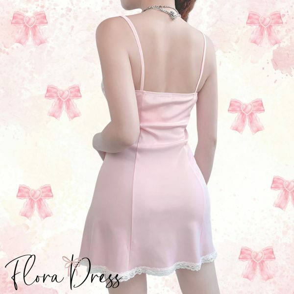 Pink Coquette Lace Mini Dress with Bow | Y2K Romantic Streetwear Aesthetic