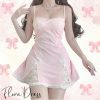 Pink Coquette Lace Mini Dress with Bow | Y2K Romantic Streetwear Aesthetic