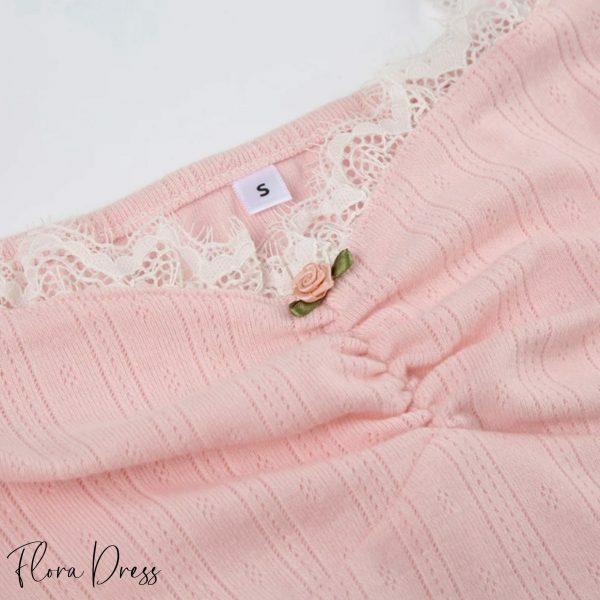 Pink Coquette Lace Top: Y2K Princesscore Knit T-shirt with Bow