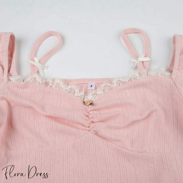 Pink Coquette Lace Top: Y2K Princesscore Knit T-shirt with Bow