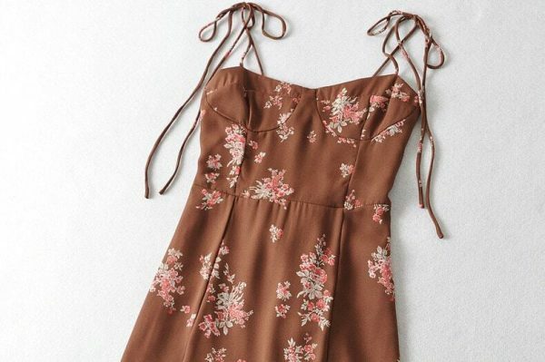 Pink Floral Tie Strap Midi Dress - Y2K Streetwear Aesthetic