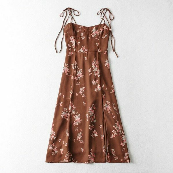 Pink Floral Tie Strap Midi Dress - Y2K Streetwear Aesthetic