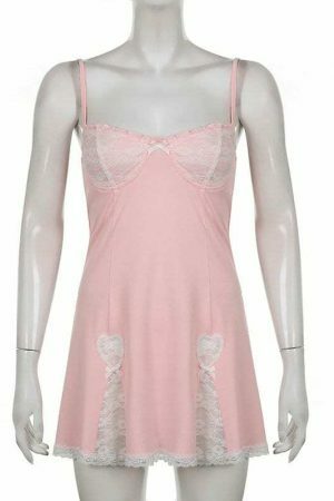 Pink Lace Patchwork Sleeveless Kawaii Streetwear Dress