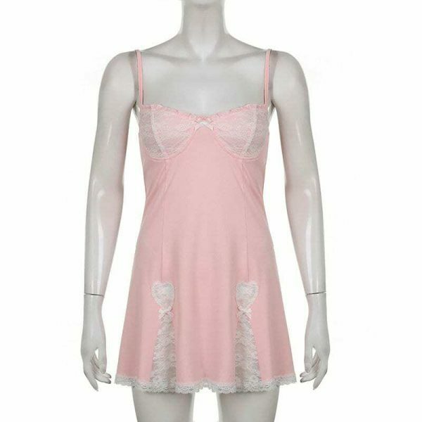 Pink Lace Patchwork Sleeveless Kawaii Streetwear Dress