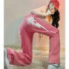 Pink Letter Print High Waist Baggy Jeans | Y2K Streetwear Fashion