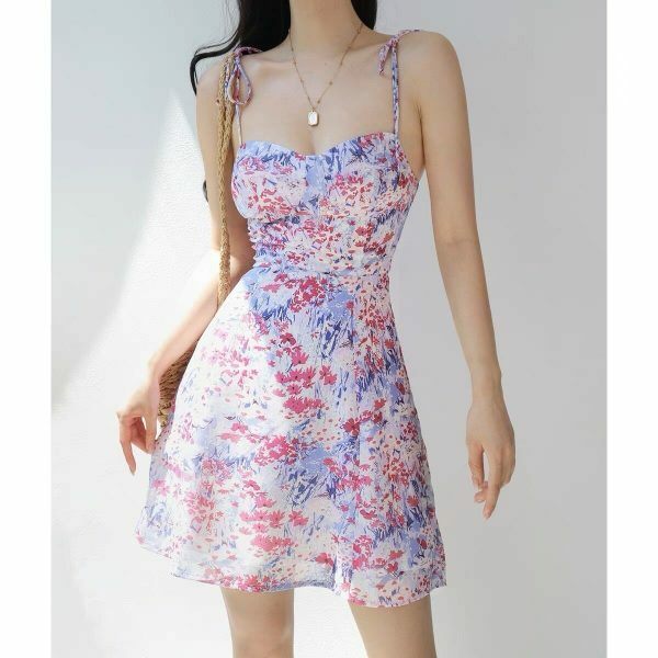 Pink Lilac White Floral Chiffon Mini Dress - Y2K Streetwear Aesthetic