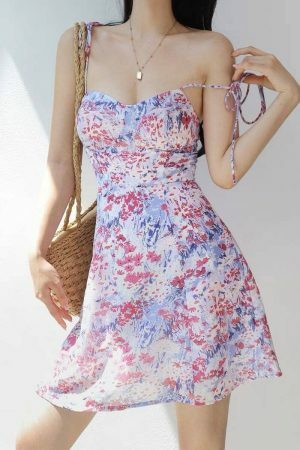 Pink Lilac White Floral Chiffon Mini Dress - Y2K Streetwear Aesthetic