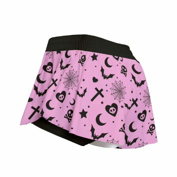 Pink Skull Soft Goth Flowy Y2K Shorts - Spooky Pastel Alt Fashion