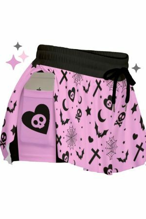 Pink Skull Soft Goth Flowy Y2K Shorts - Spooky Pastel Alt Fashion