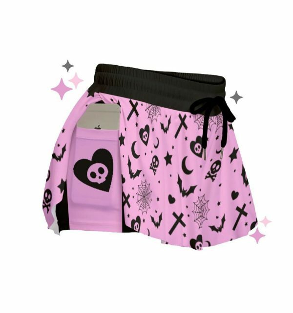 Pink Skull Soft Goth Flowy Y2K Shorts - Spooky Pastel Alt Fashion