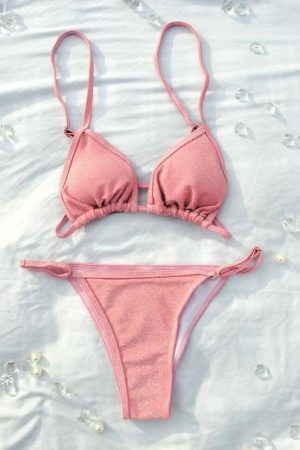 Pink Sparkly Glitter Triangle Bikini Top