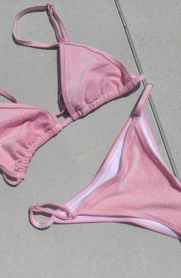 Pink Sparkly Glitter Triangle Bikini Top