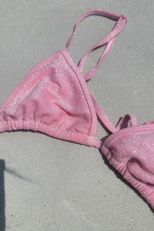 Pink Sparkly Glitter Triangle Bikini Top