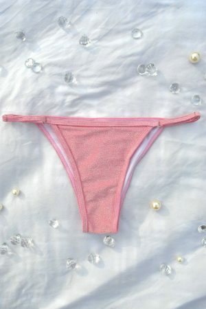 Pink Sparkly Glitter Y2K Streetwear Cheeky Low Rise Bikini Bottom