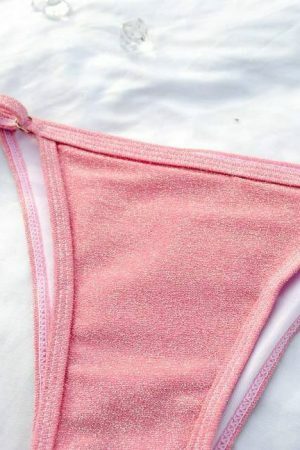 Pink Sparkly Glitter Y2K Streetwear Cheeky Low Rise Bikini Bottom