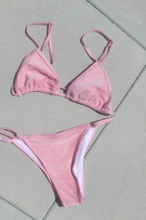 Pink Sparkly Glitter Y2K Streetwear Cheeky Low Rise Bikini Bottom