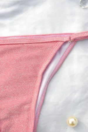 Pink Sparkly Glitter Y2K Streetwear Cheeky Low Rise Bikini Bottom