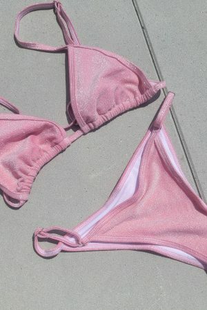 Pink Sparkly Glitter Y2K Streetwear Cheeky Low Rise Bikini Bottom