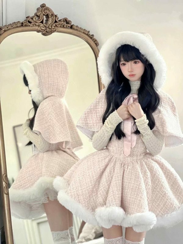 Pink Tweed Fur Dress & Jacket Coord Set | Y2K Streetwear Fashion