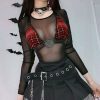 Plaid Gothic V-neck Halter Camisole Mesh Transparent Grunge Punk T-shirt Set