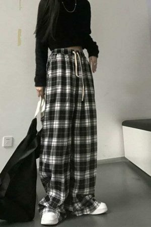 Plaid Wide Leg Pants: Y2K Streetwear Style for Women and Teens