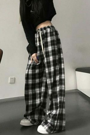 Plaid Wide Leg Pants: Y2K Streetwear Style for Women and Teens