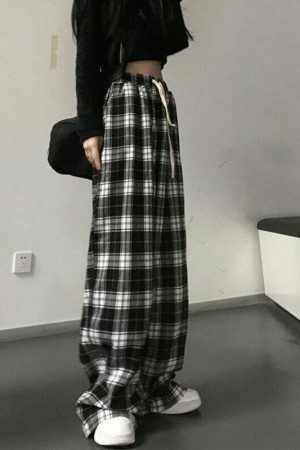 Plaid Wide Leg Pants: Y2K Streetwear Style for Women and Teens